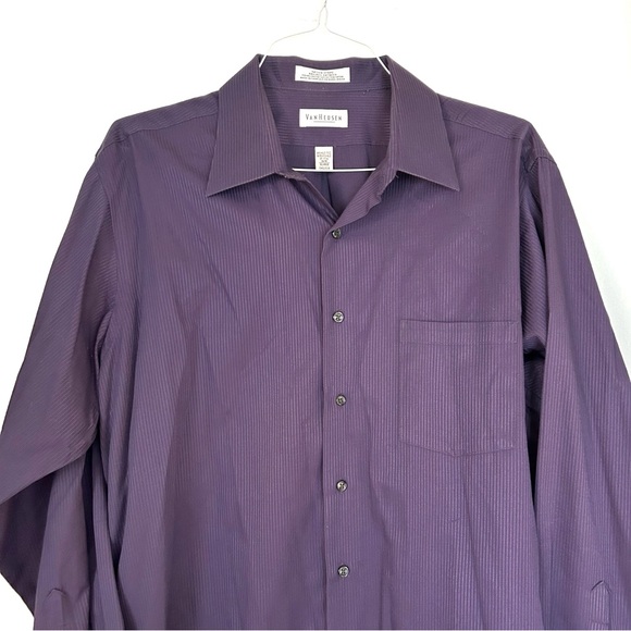 Van Heusen Men’s Purple Button Up Dress Shirt Striped Size XL Neck 17.5 Pocket - Picture 3 of 11